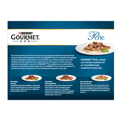 Purina GOURMET® Perle Connoisseur’s Duo Multipack Mini Fillets in Gravy 85g, Pack of 12