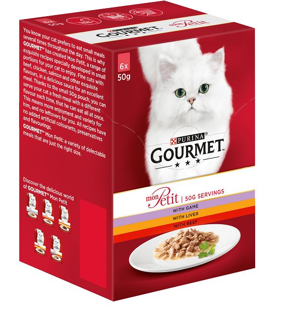 Purina GOURMET® MON PETIT Multipack Chunks in Gravy with Game, Liver & Beef 50g, Pack of 6