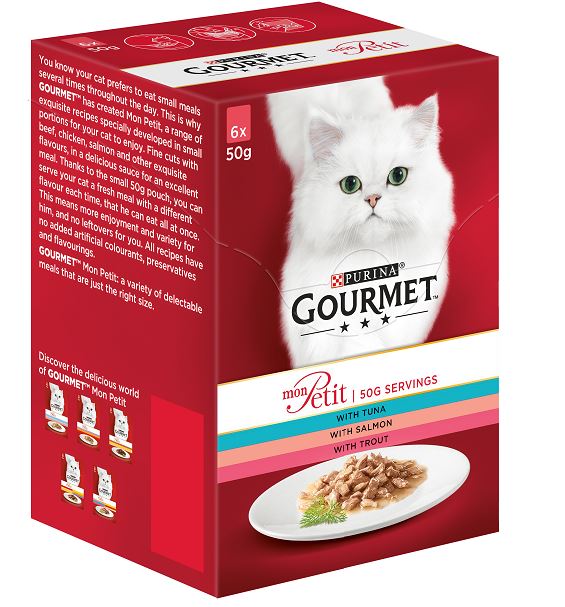Purina GOURMET® MON PETIT Multipack Chunks in Gravy with Tuna, Salmon & Trout 50g, Pack of 6