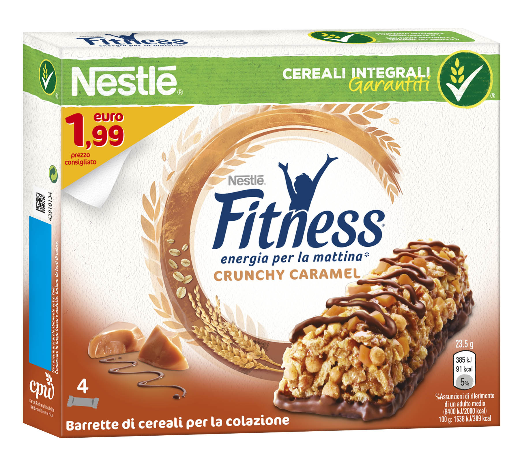Nestlé FITNESS Breakfast Cereal Bar Crunchy Caramel Pack of 4
