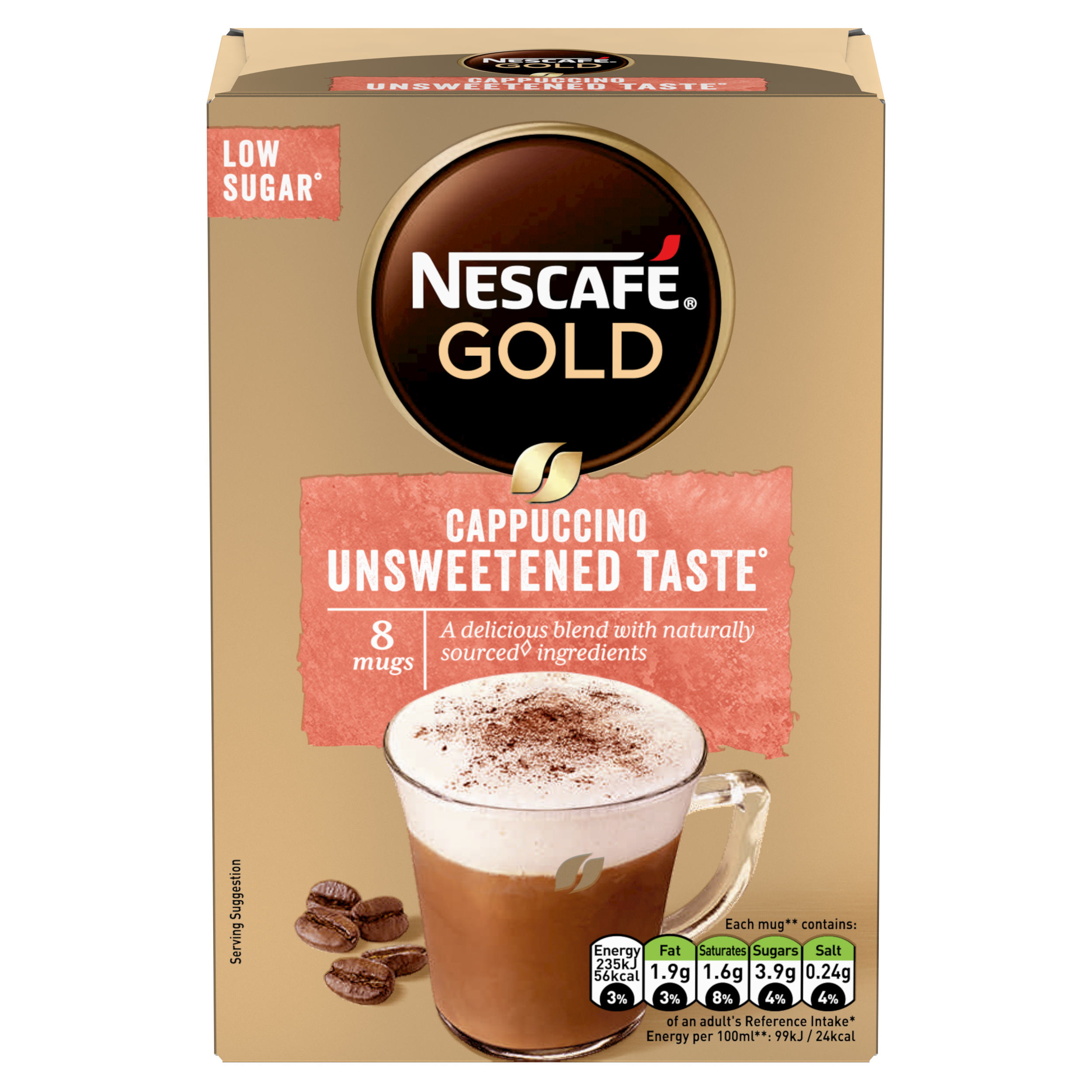 NESCAFÉ GOLD Cappuccino Unsweetened 114g, 8 Sachets