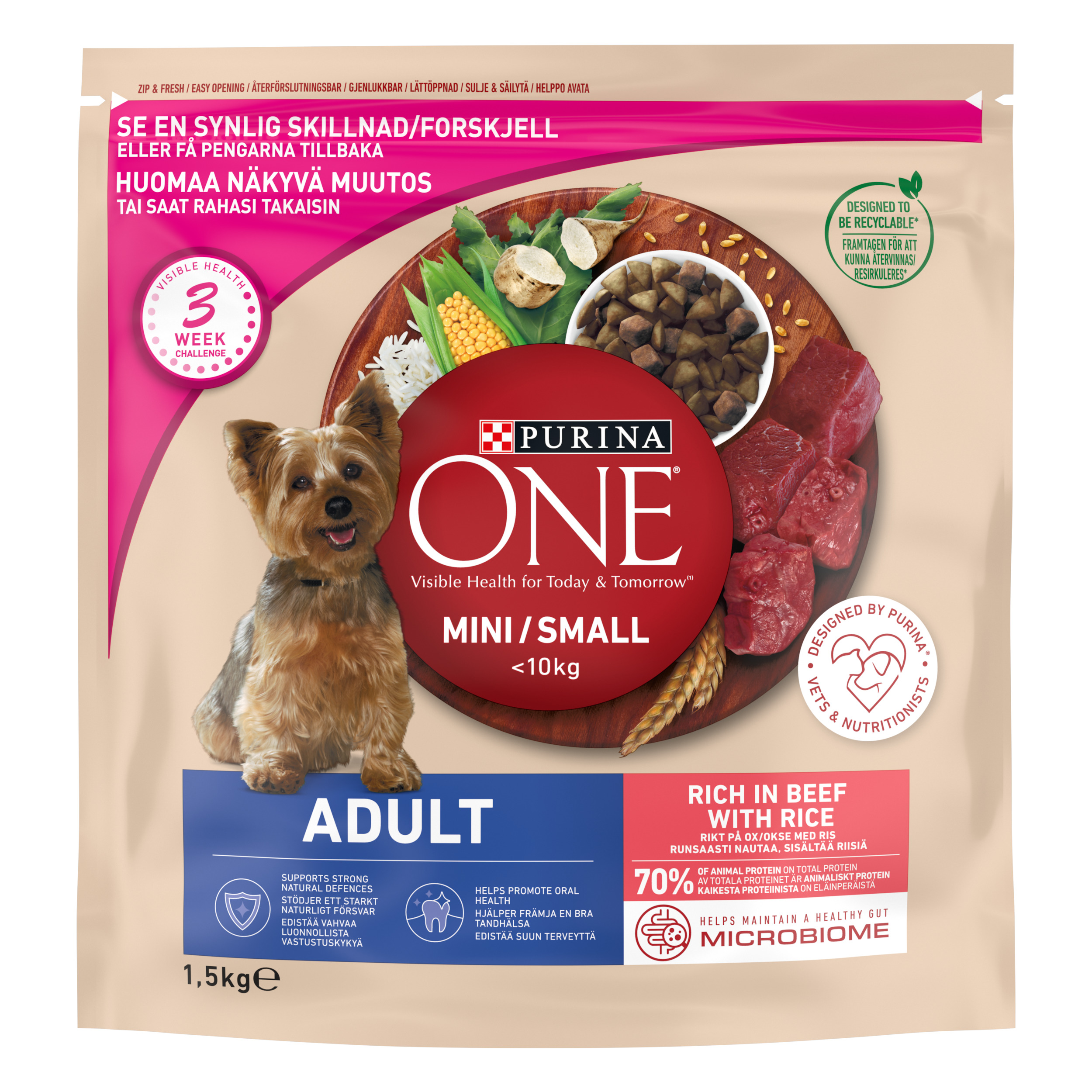 Purina ONE Beef & Rice Dry Food for Mini & Small Adult Dogs 1.5kg