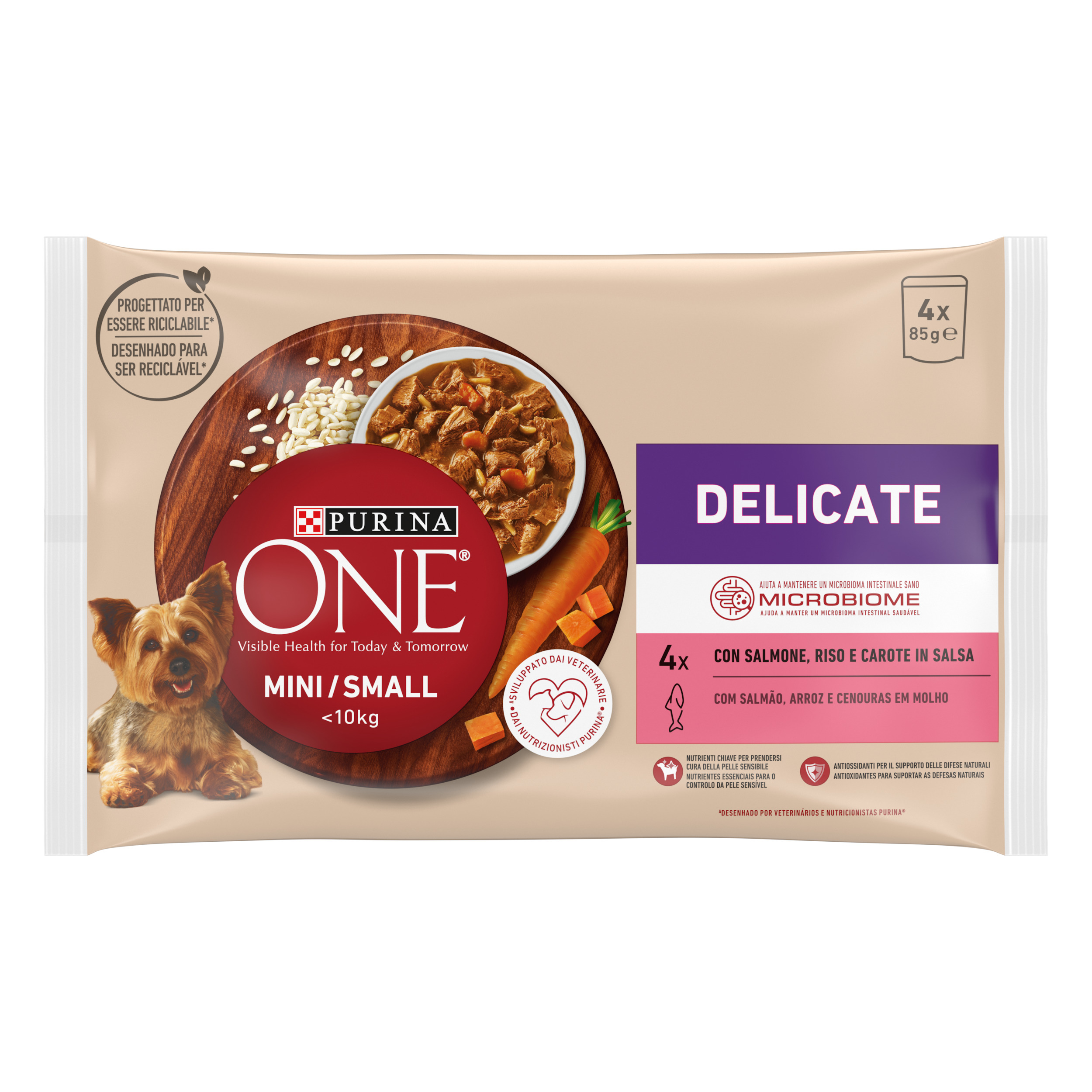 Purina ONE Delicate Salmon with Rice & Vegetables Wet Food for Mini & Small Adult Dogs 4x85g