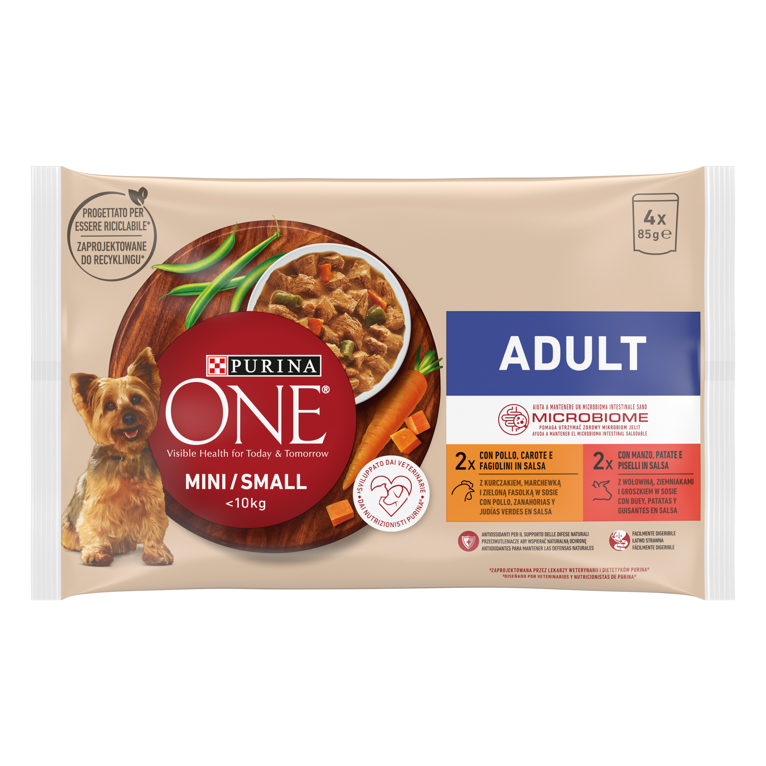 Purina ONE Beef & Chicken Variety with Vegetables Wet Food for Mini & Small Adult Dogs 4x85g